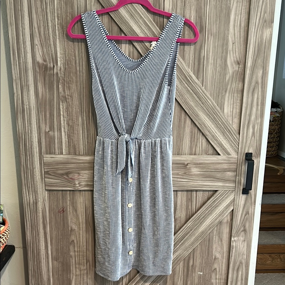 Caution To The Wind Gray Tie Front Smocked Midi Dress